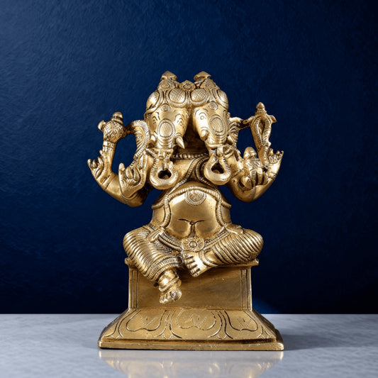 seated panchmukhi ganesha brass idol for home temple